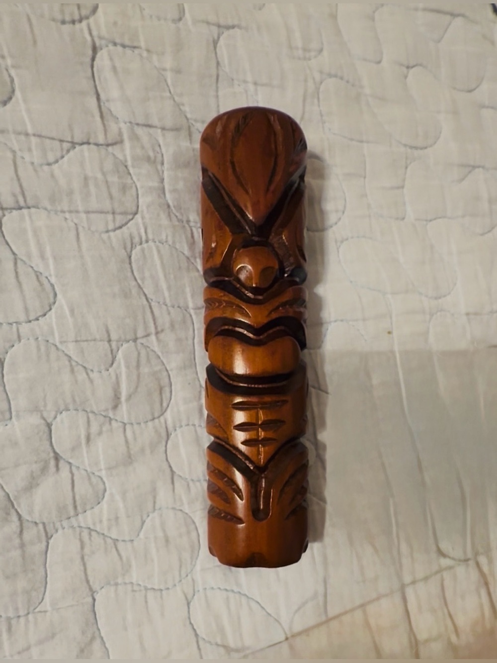 Maori hand carved wood “Tiki” statue, abalone shell eyes, NWOT